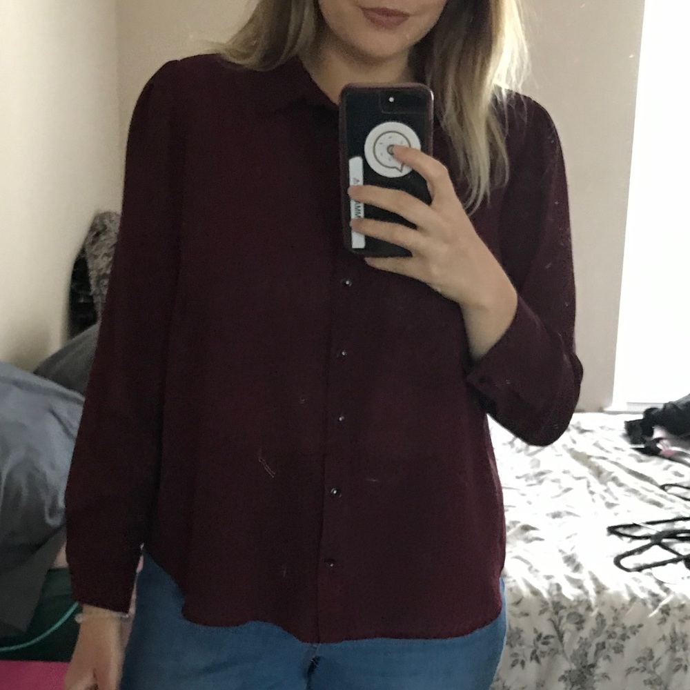 Maroon Polka Dot Button Up
